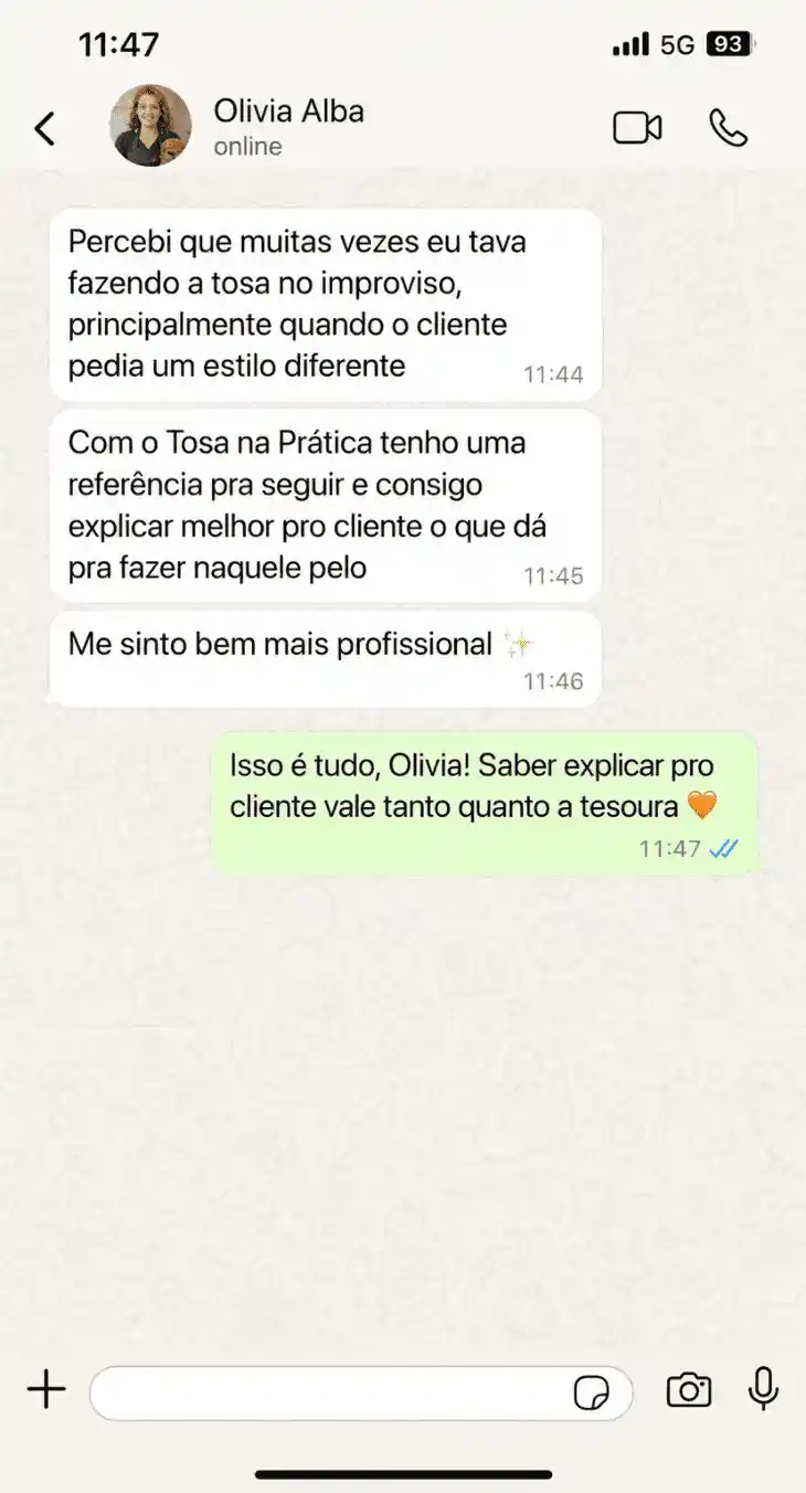 Depoimento de Olivia Alba via WhatsApp